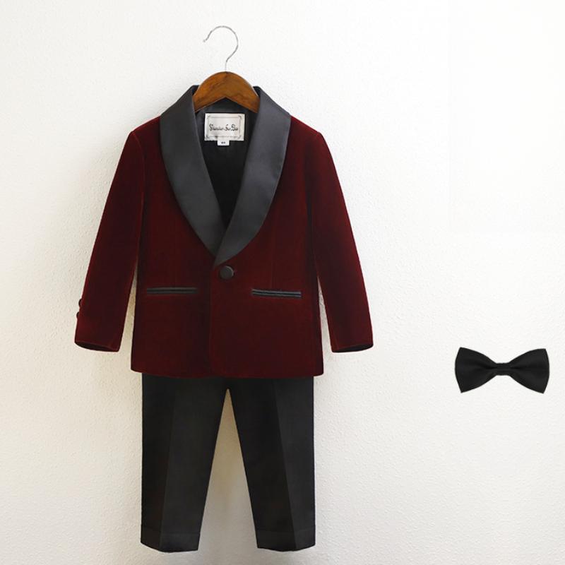 

Комплект формального костюма для фотосессии на 1-й день рождения ребенка, в британском стиле, наряд для мальчика-цветочника на свадьбу, классический бархатный костюм для детей, костюм ведущего на фортепиано 110cm красный