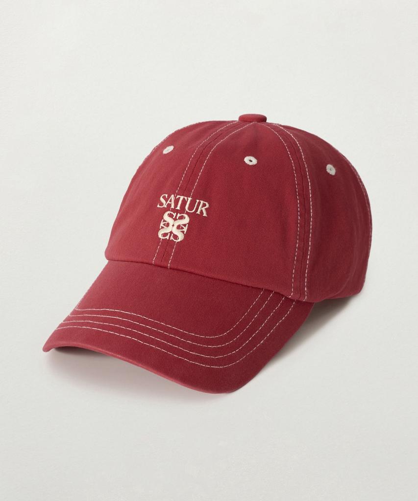 Seteo Contrast Color Stitch Dyed Ball Cap Red