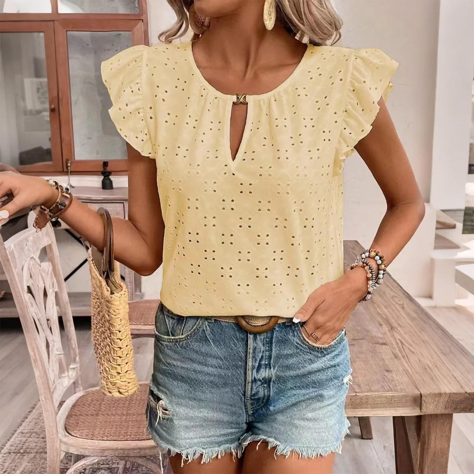 

Футболка с короткими рукавами и V-образным вырезом, с короткими рукавами, для женщин на весну и лето XL жёлтый