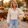 Women's Fashion Color Half-Zip Mock Neck Long Sleeve Sweatshirt with Pockets