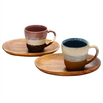 Aito Seisakusho Pair of Porcelain Mugs and Wooden Tray Mino Made In 266765 "Glays Works" Set, 350ml, Ware, Japan,
