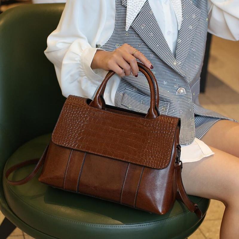 Echtleder Damen Handtaschen Luxus Designer Damen Tragetasche Retro Große Kapazität Umhängetasche Schultertasche Rindsleder Handtaschen