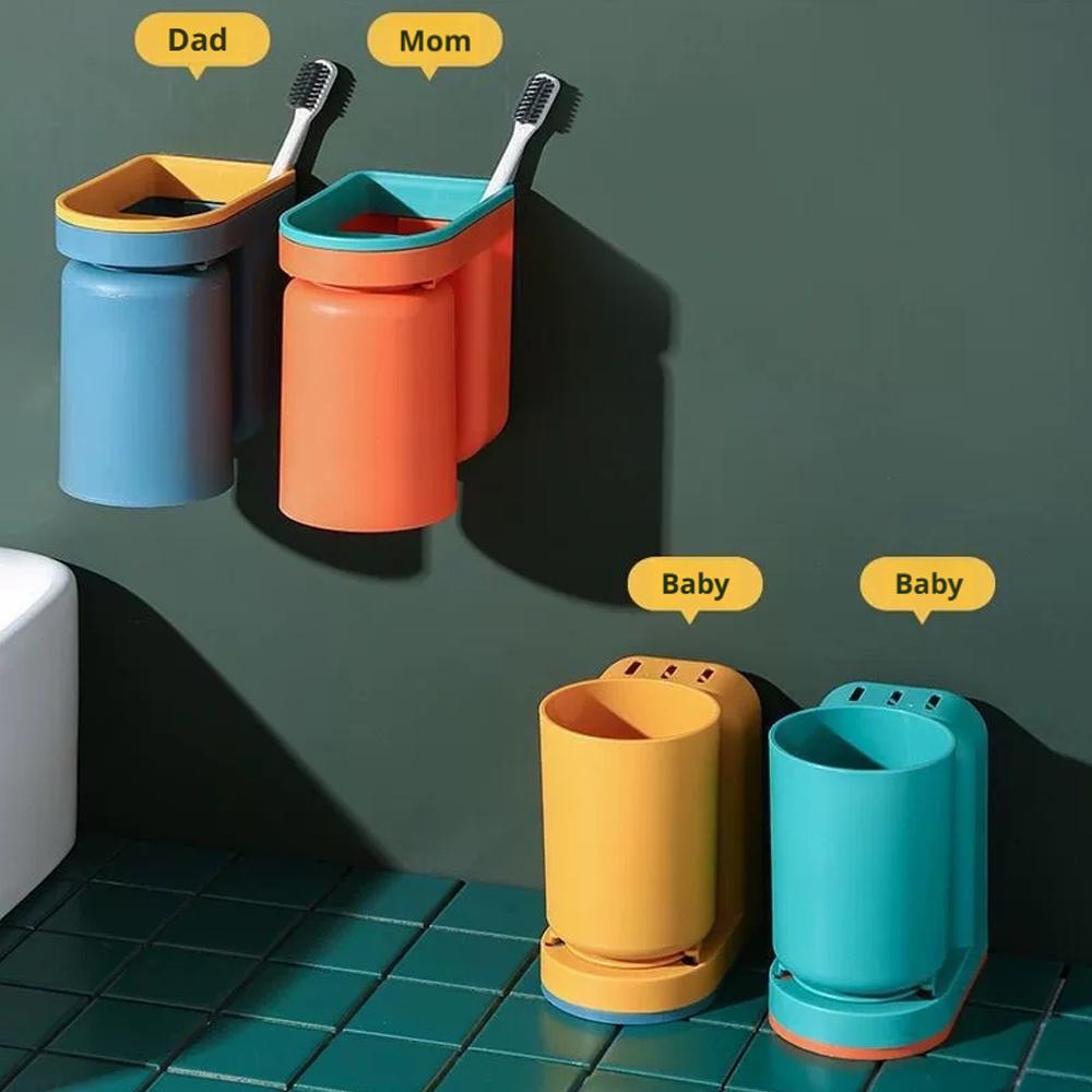 2 In 1 Wall Mounted Toothbrush Holder No-punching Toothbrush Storage Rack Creative Inverted Toothbrush Cup Drain Rack Bathroom