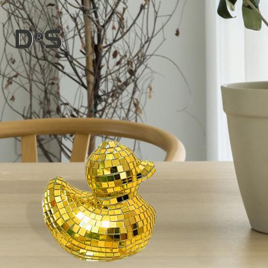 Płytki lustrzane Disco Figurka kaczki Mała kaczka Statua Rzeźba zwierzęca Domowe biuro Półka na książki Dekoracja pulpitu Ozdoba Prezent świąteczny