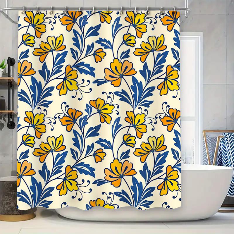 

Vibrant Blue Yellow Floral Shower Curtain Decorative Bath Matric Bathroom Waterproof Fabric Shower curtain Set for Home Decorati 90x180cm