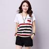 New Striped Short-sleeved T-shirt for Women's Large Size Female Round Neck Student T-shirt