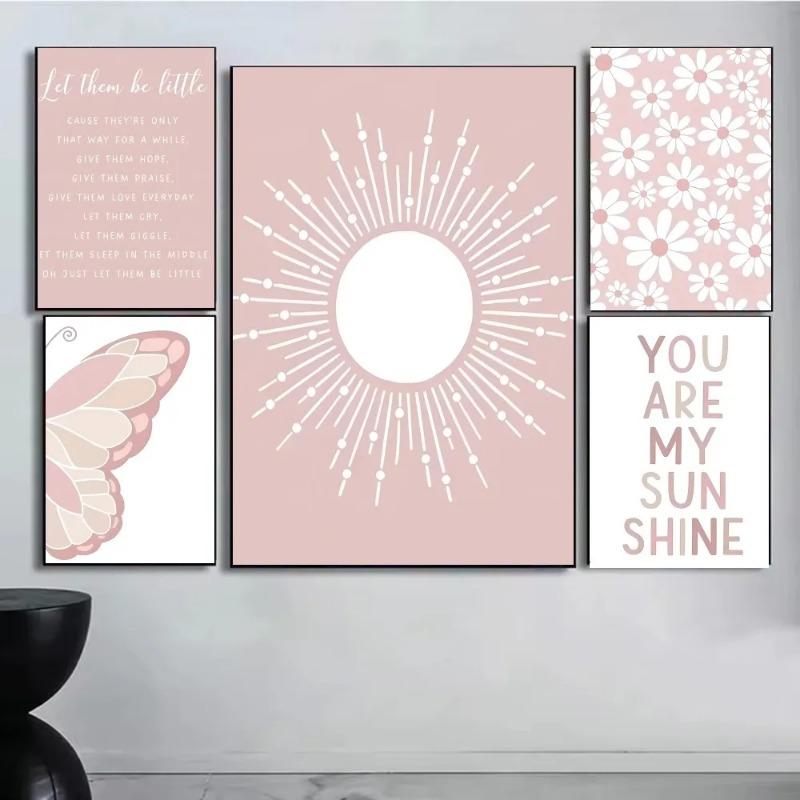 1ks Růžový Motýl Slunce Duha Sedmikráska Plakát Papírový Tisk Domov Ložnice Vstup Bar Kavárna Umělecká Malba Dekorace