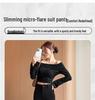 Women's High Waist Black Micro Flare Pants - Slimming Drape, Small Sizes, Bell Bottom Style for Spring/Autumn.
