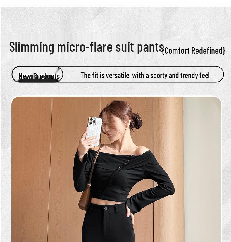 Women's High Waist Black Micro Flare Pants - Slimming Drape, Small Sizes, Bell Bottom Style for Spring/Autumn.