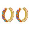 ZHUKOU Retro Little Daisy Hoop Earrings Gold Enamel Hoops Women Colorful Women Round Huggie Earrings VE843