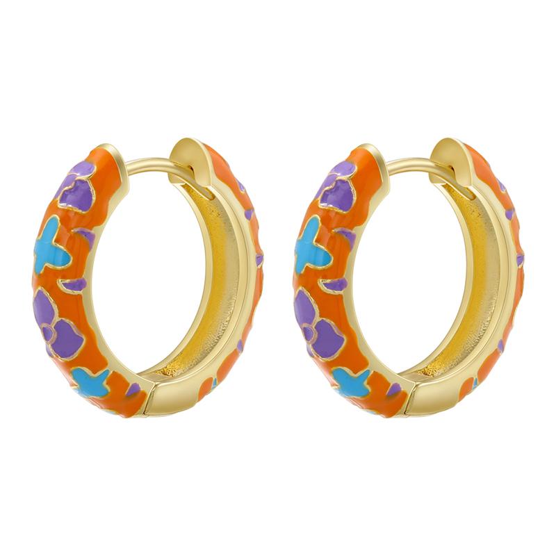 ZHUKOU Retro Little Daisy Hoop Earrings Gold Enamel Hoops Women Colorful Women Round Huggie Earrings VE843