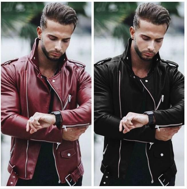 European and American men s leather jacket plus size fashion slim leather jacket S