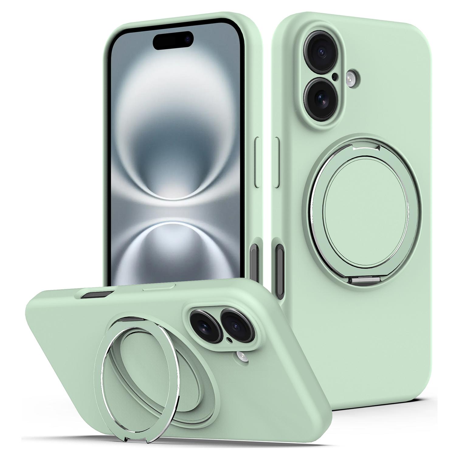 

For iPhone 16 Plus Case Compatible with MagSafe Rotating Metal Kickstand PC + Silicone Phone Cover B