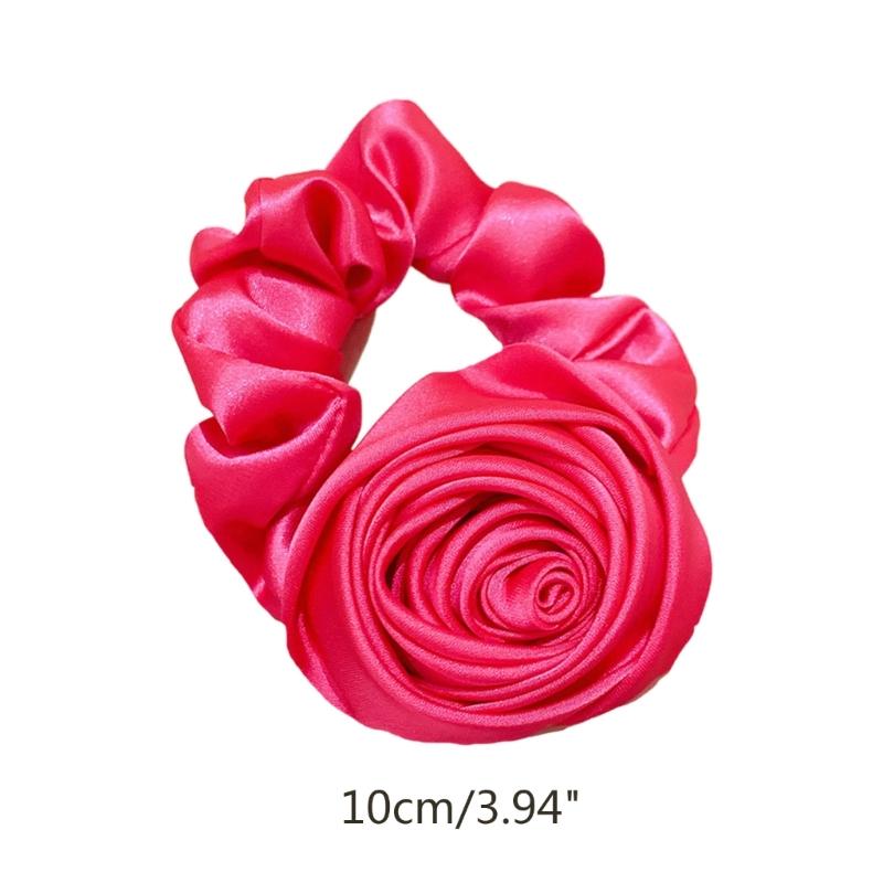 Korean Women Rose Elastic Hair Bands Hair Scrunchies Big Flower Satin Hair Rope Charm Horsetail Gentle Hair Accessories