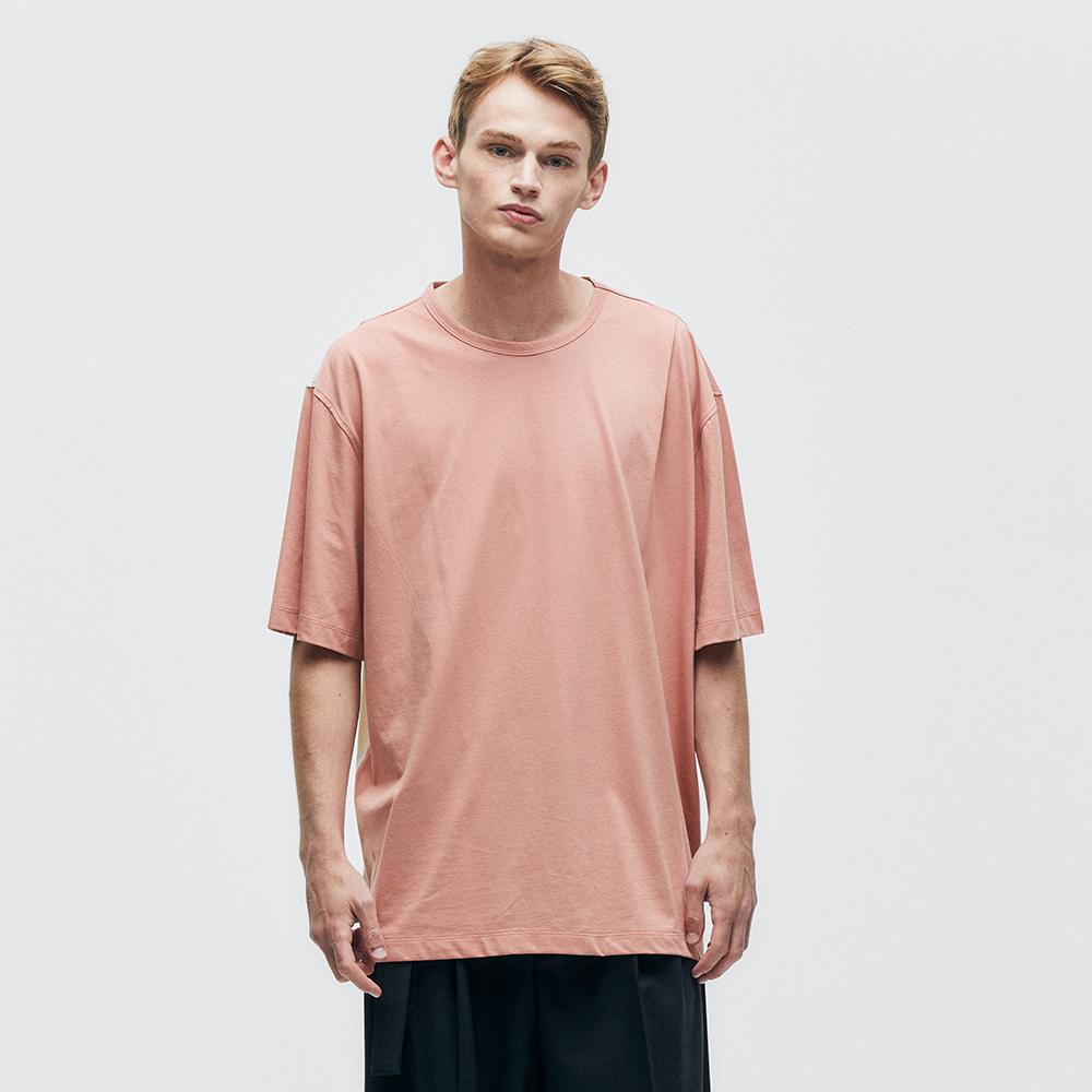 Pinned Look Tuck & Block Semi-Oversized Top (Coral) L