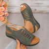 Plus Size Wedge Sandals for Women, Summer 2025 New Fashion Explosive Velcro 43 Size Openwork Sandals for Women