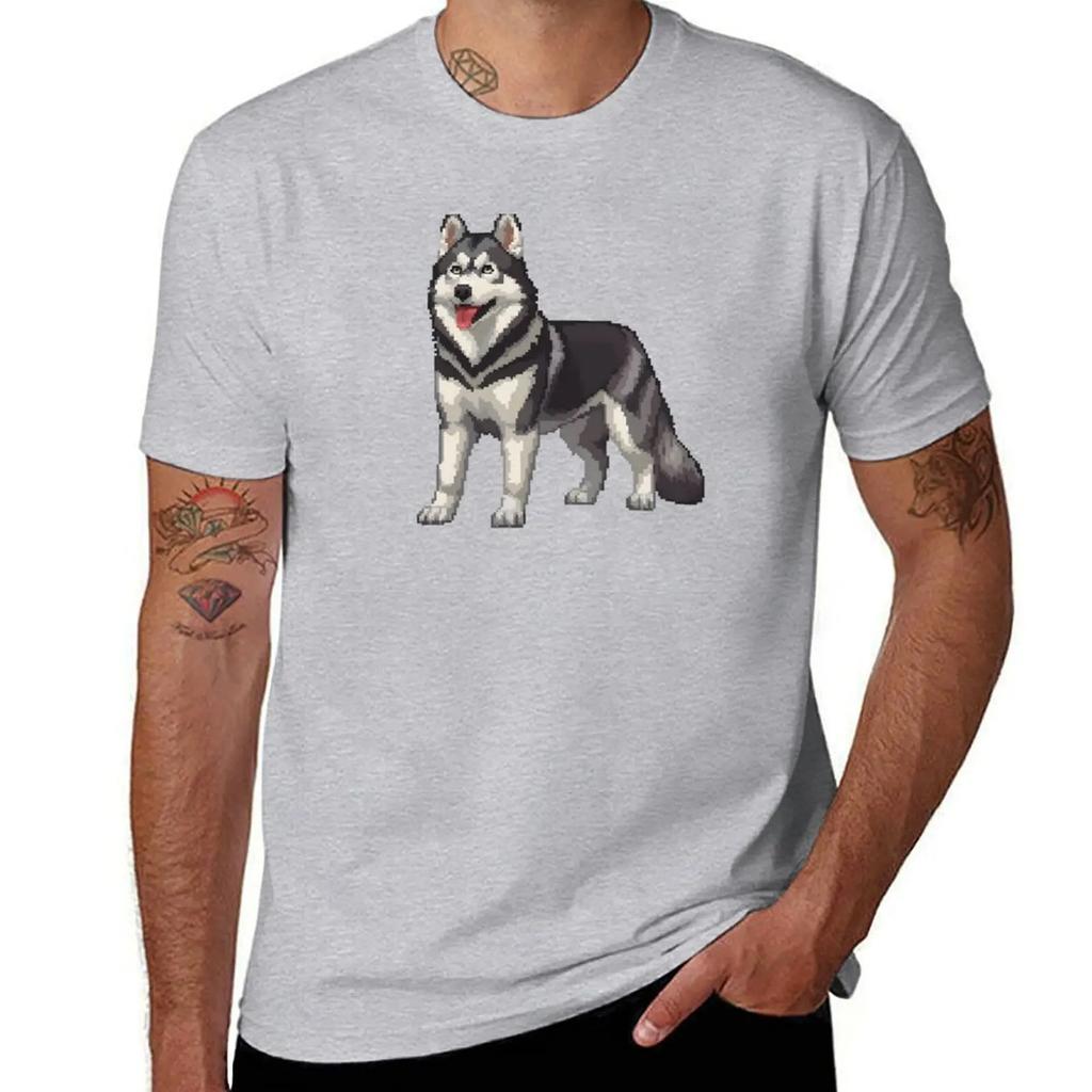 Pixel Siberian Husky TShirt aesthetic clothes Short sleeve tee Blouse Mens clothing