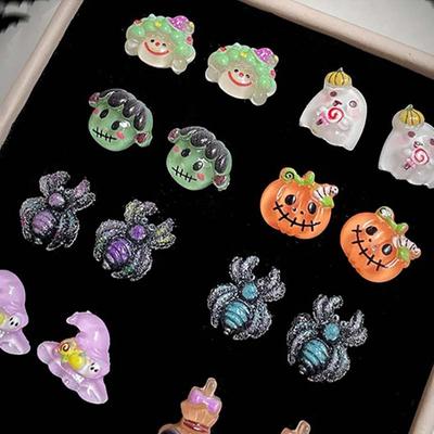 6Pcs Halloween Earrings Set Funny Monster Stud Earrings for Women Jewelry Party Accessories Gifts Ghost Pumpkin Oil-Drop Horror Dangle Earrings