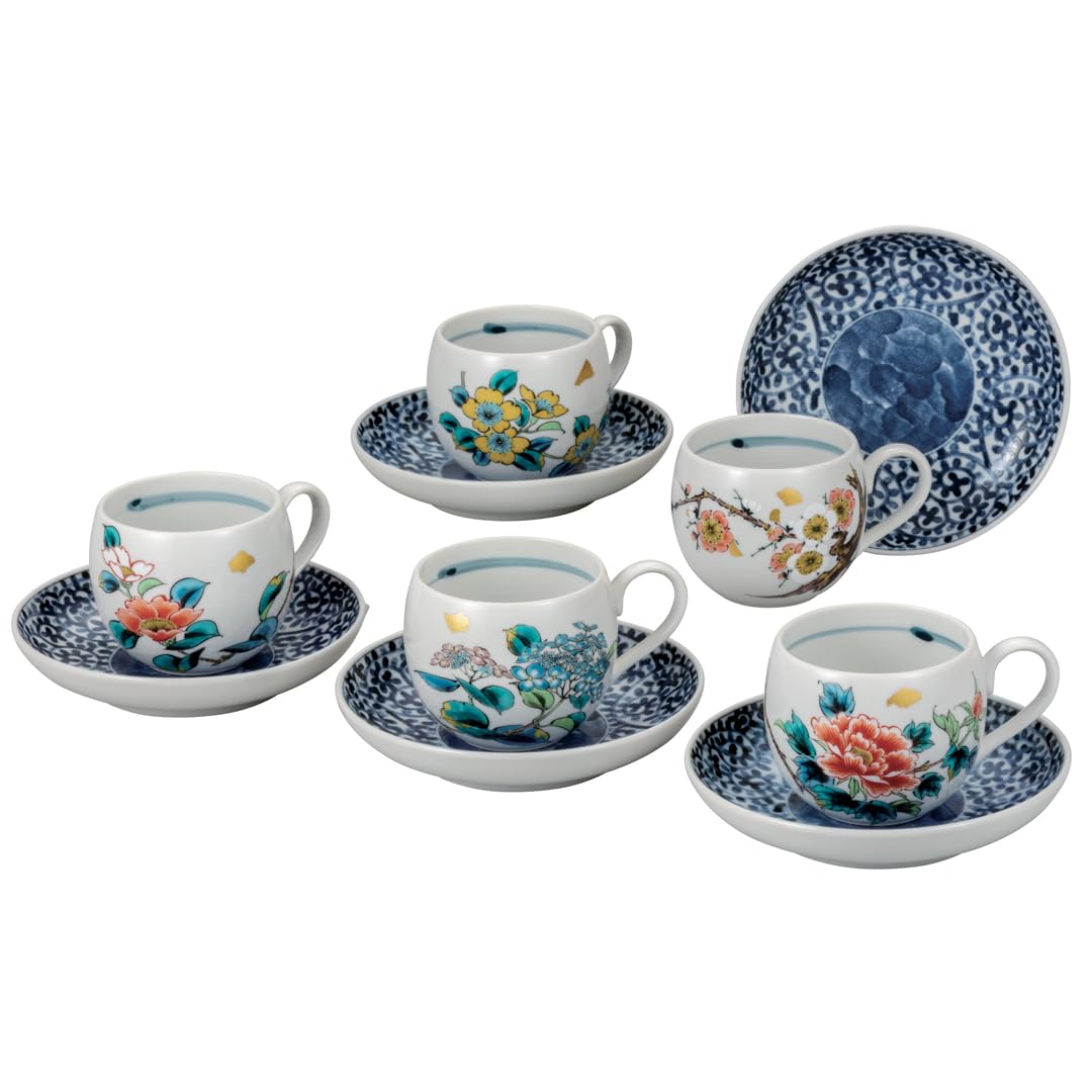 

Kutani ware Iwataya coffee set with floral pattern, K8-1023