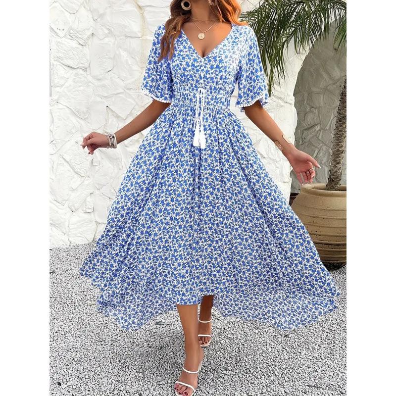 

JPNTKY Женская мода лето весна короткие рукава V-образный вырез повседневные платья S