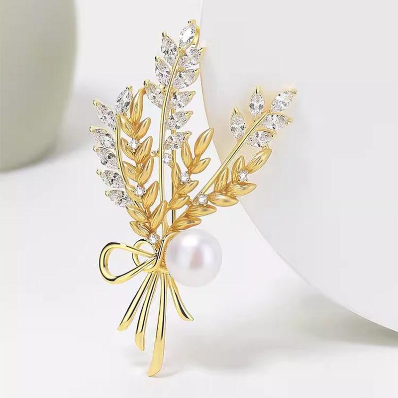 Retro Wheat Ear Brooch for Women, Elegant Pearl Brooch, Light Luxury and Niche Design Sense Brooch