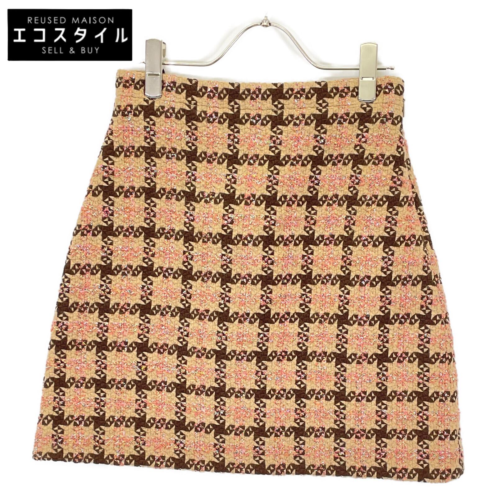 

GUCCI 677554 ZAHD6 Beige x Pink Wool Blend Lamé Tweet Short Skirt skirt 38 Beige x pinkUsed
