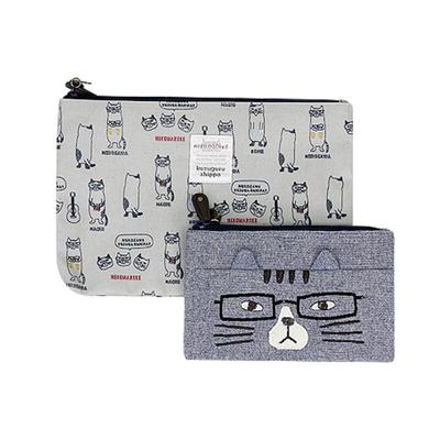 Kusuguru Nekomaruke Square Pouch Set Gray Blue