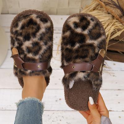 Fashion Women Thick Bottom Fur Slippers New Popular Head Cover Cotton Shoes Autumn Winter Outdoor Slippers Leopard Pattern Slides Women