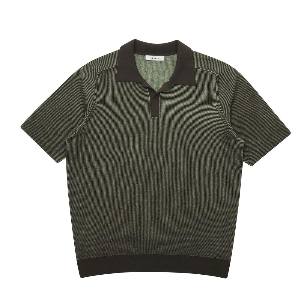 LEDEPT Two-Tone Open Collar Raglan Pullover [Khaki]