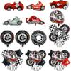 Tire Helmet Balloon 18 Inch Black And White Plaid Round Aluminum Film Balloon Racing Theme Party Decorative Balloon