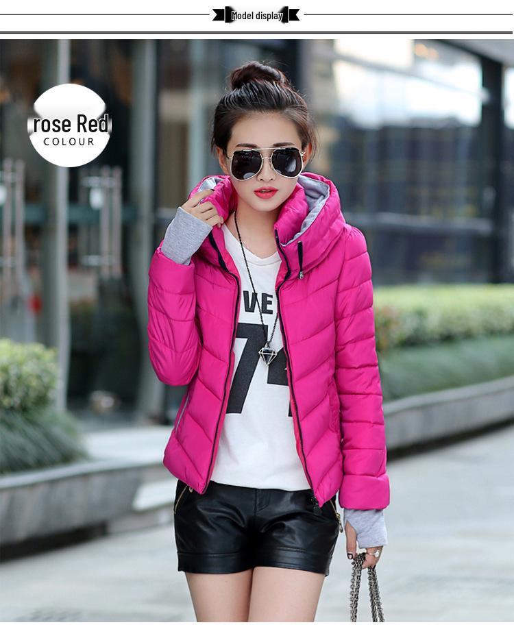 Women's Short Down Coat - Slim Fit Korean Style with Stand Collar and Gloves, 2024 Winter Fashion.