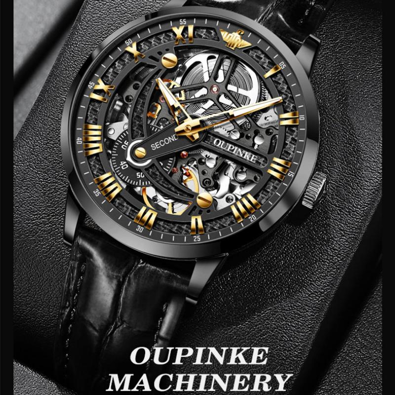 OUPINKE Men's Watch Automatic Mechanical Watch Hollow Business Waterproof Machine High-end Watch