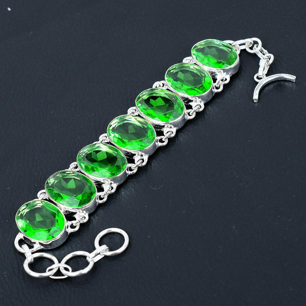 Náramek s drahokamem chromdiopsidu, stříbrný náramek ze sterlingového stříbra 925, šperk s drahokamem chromdiopsidu, náramek pro ženy, dárky pro ni