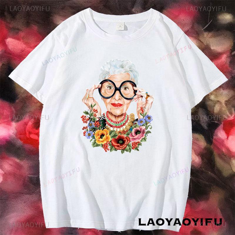 Iris Apfel Women Summer Printed Cartoon Art Tshirt Loose Casual Harajuku Streetwear Short Sleeve Cotton Female Tshirt Tops