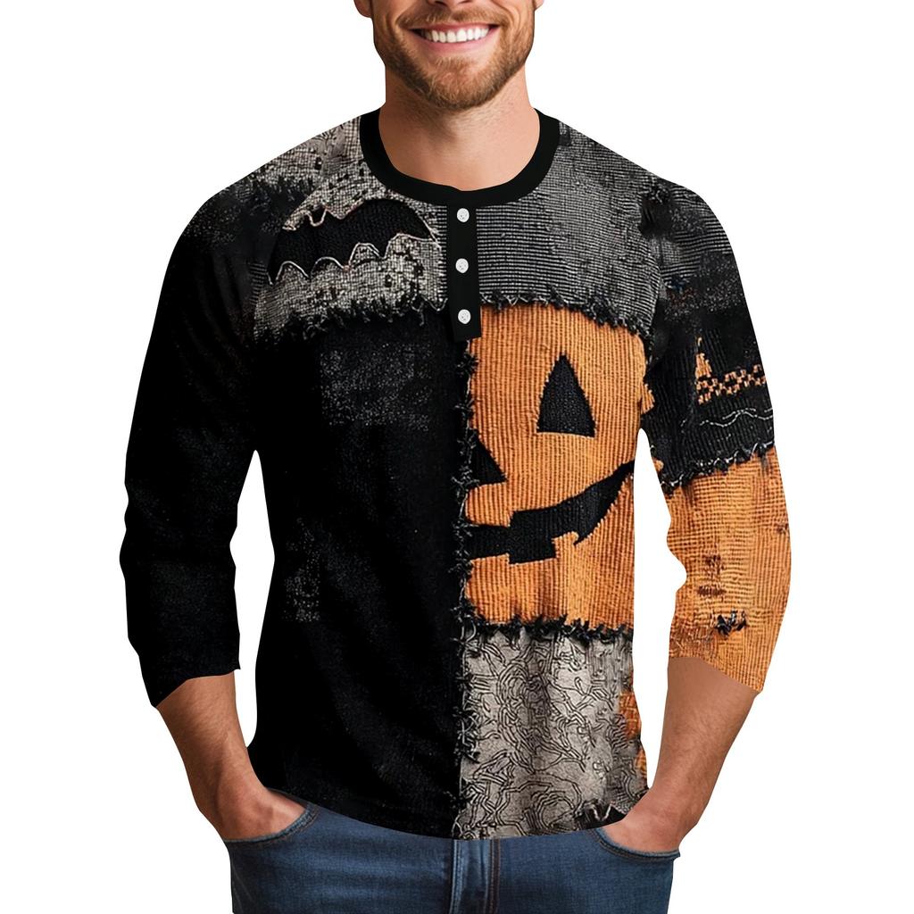 Men's Halloween Printed  Collar Three-Quarter Sleeve