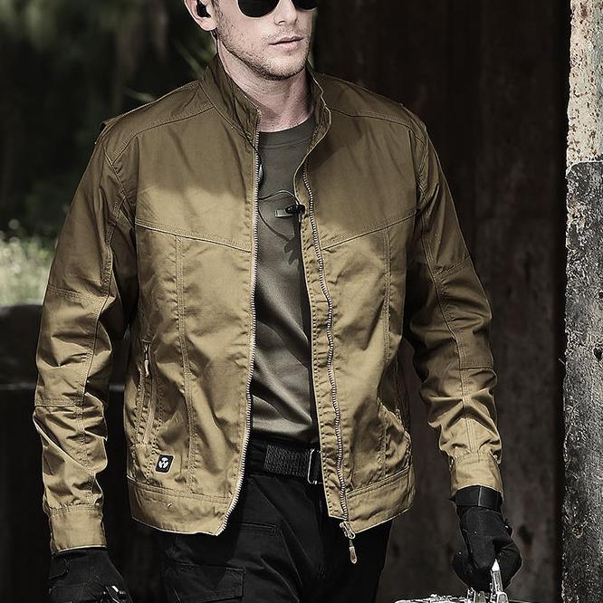 Men Hiking Stand Collar Jackets Men Outdoor Multi-pocket Hooded Jacket Training Cargo Jacket