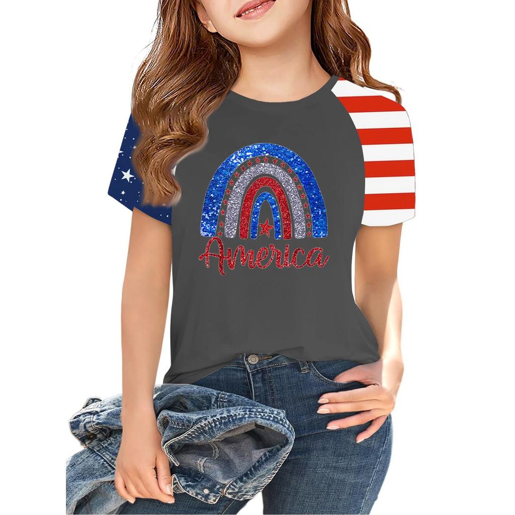 Tops For Youth Kids Boy And Girls 2-10 Years Round Neck Short Sleeve Trendy Tops