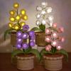 Lily of The Valley Crochet Flowers Artificial Potted Flower with Night Lights Cordless Table Lamp Ornament Desk Home Decorations