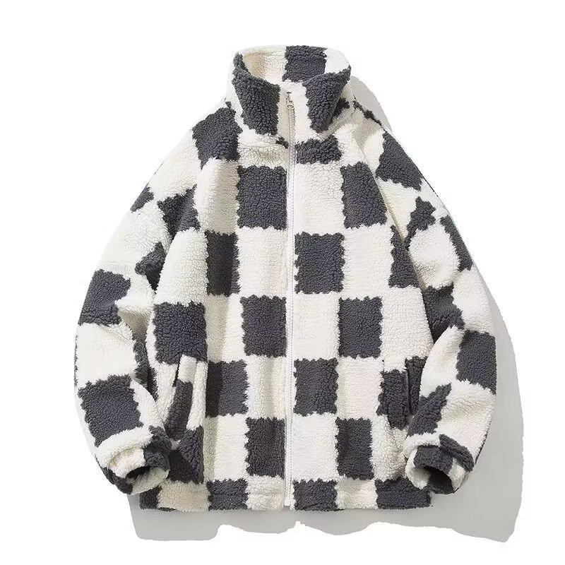 2025 Men's Korean Style Checkered Lambswool Coat for Autumn/Winter: Loose, Versatile, High-End Warmth