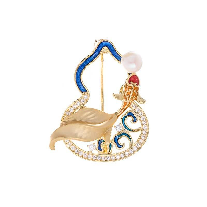 National Style Retro Koi Gourd Brooch for Women, High-end, Light, Luxurious and Exquisite