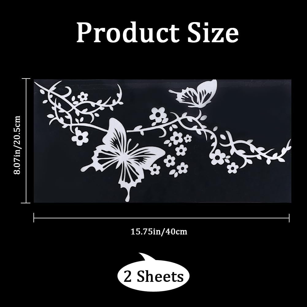 GORGECRAFT 2 Sheet Floral Butterfly Decals Butterflies Kissing Flowers Car Decal Reflective Vinyl Waterproof Sticker Women Car Stickers for Auto