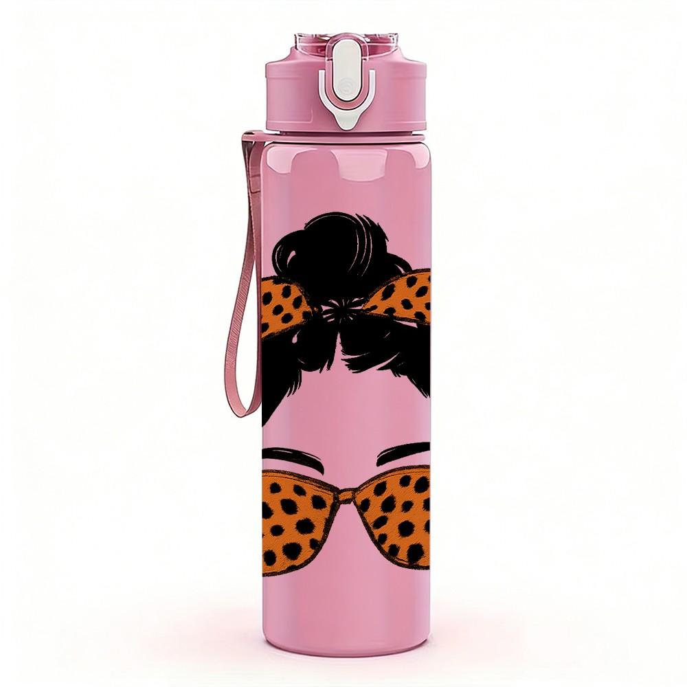 1PC Leopard Print Woman 750ml Color Plastic Sports Water Bottle Leakproof Flip Straw Lid Suitable for Sports Office Home Use