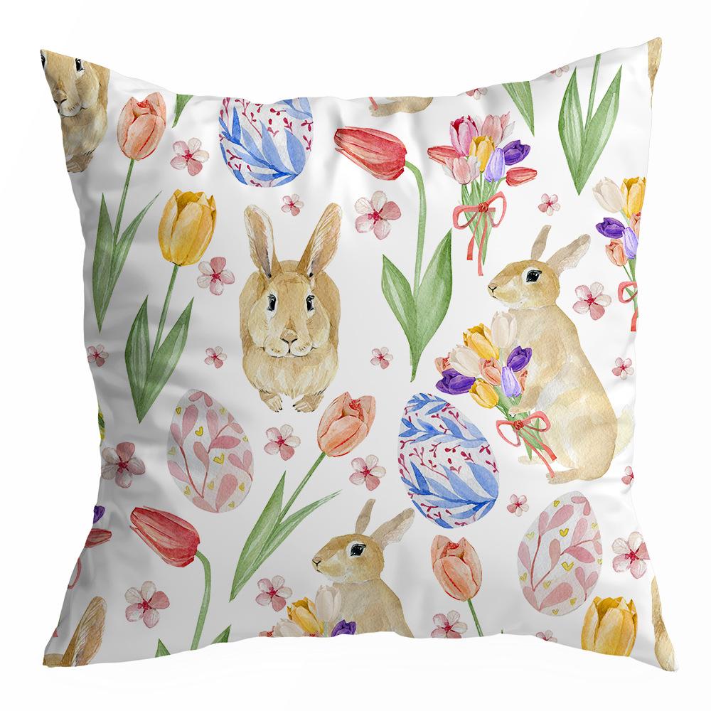 Easter Spring Peach Leather Velvet Printed Pillow Cover Festive Cartoon Rabbit Car Sofa Living Room Pillow Cover
