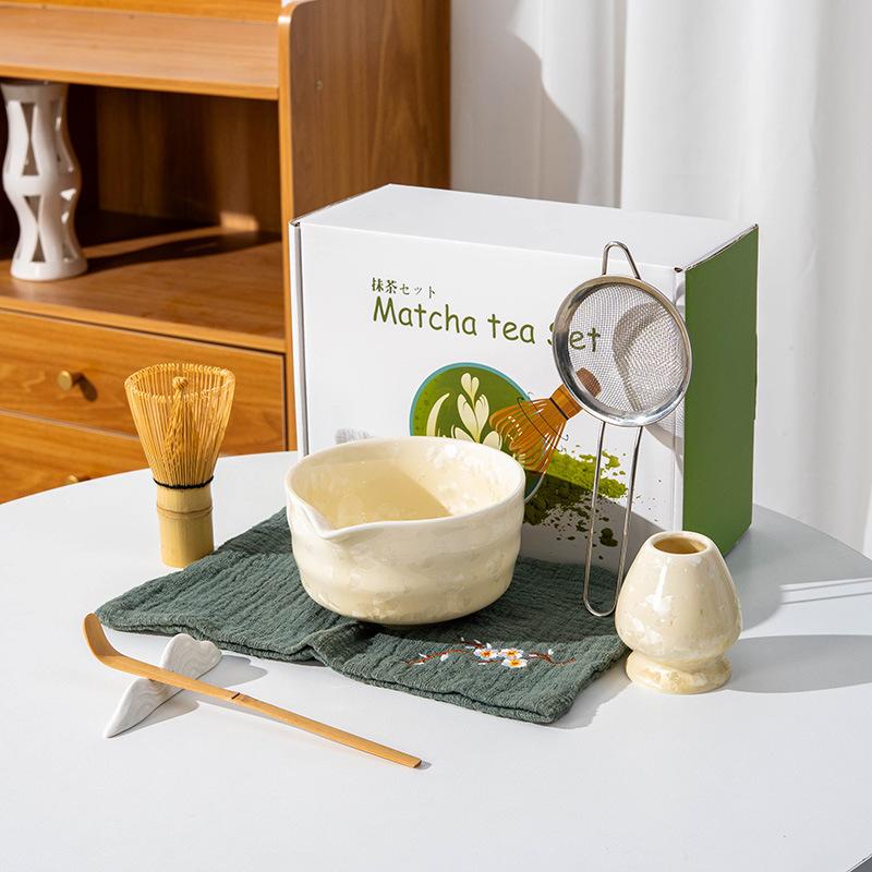 4-8PCS crystal Matcha Tea Set Matcha Ceramic Bowl, Food-Grade Whisk, Handmade Bamboo Tea Whisk, Tea Scoop Ceremony Diy Tools