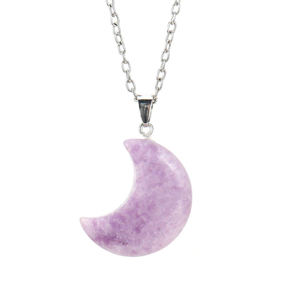 Natural Crystal Rough Stone Amethyst Agate Moon Bud Moon Pendant Necklace N663