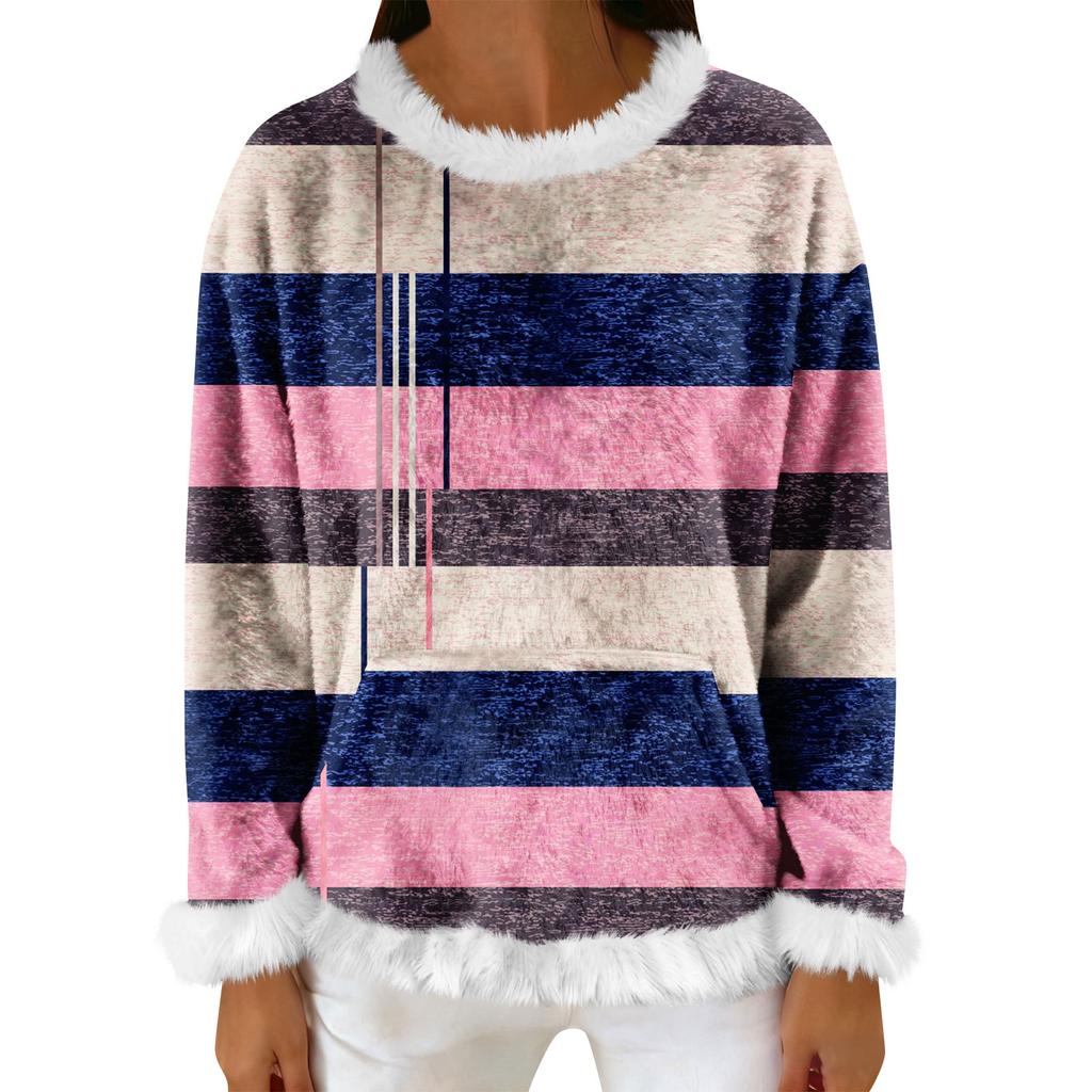 Women's Casual Fleece Sweatshirt  Long-Sleeve Round  Neck Casual Comfortable Loose-Fit Lightweight Women's Flannel Sweatshirt