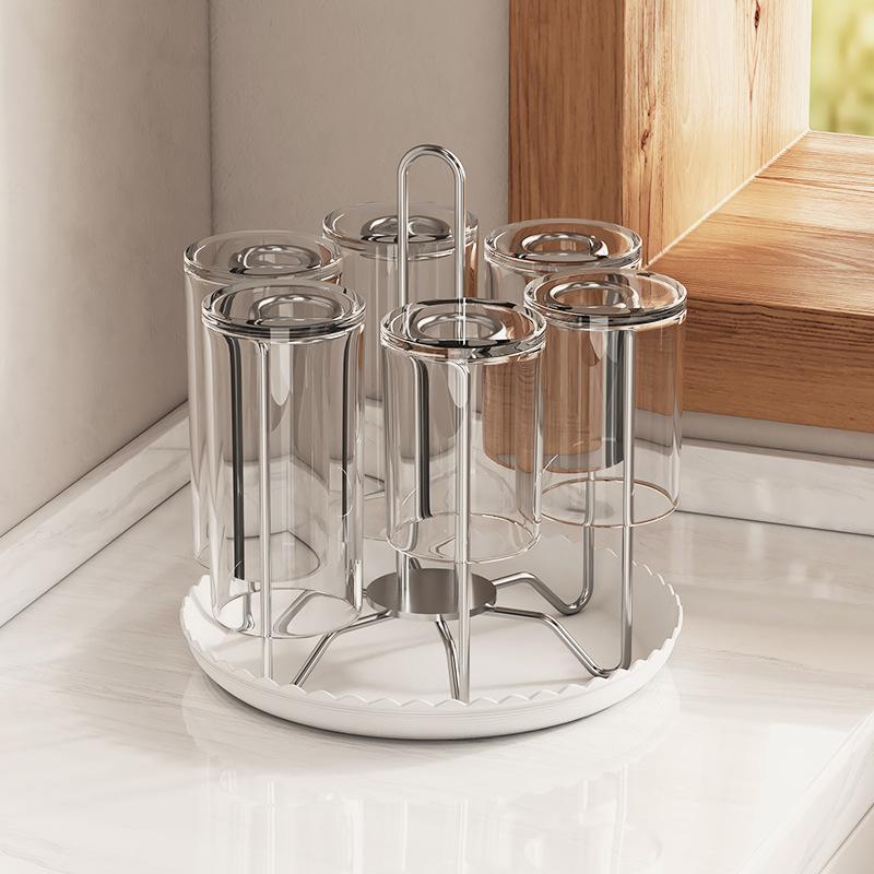 Cup Drying Rack Stand Non Slip Metal Cup Mug Organizer with Drain Tray Countertop Cup Holder for Kitchen