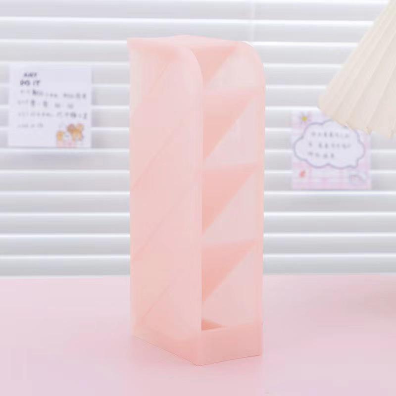 

Transparent Slanted Pen & Makeup Brush Holder with Four Grids