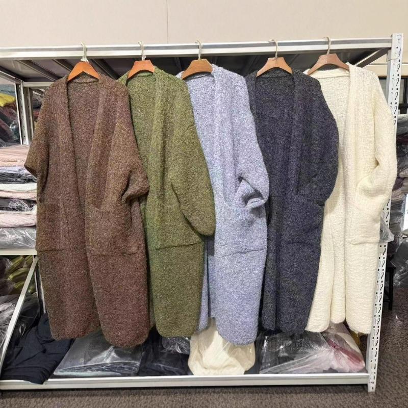 Soft waxy high-end lazy wind medium and long knitted cardigan women's autumn and winter thickened loose sweater jacket coat