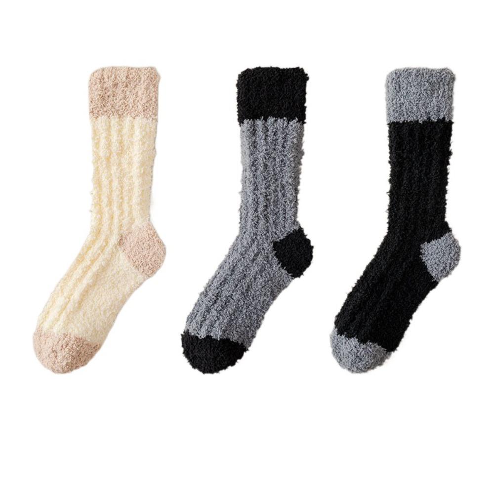 3Pairs Winter Coral Fleece Socks Sleeping Mid Tube Socks Women Kawaii Floor Plush Socks  Winter
